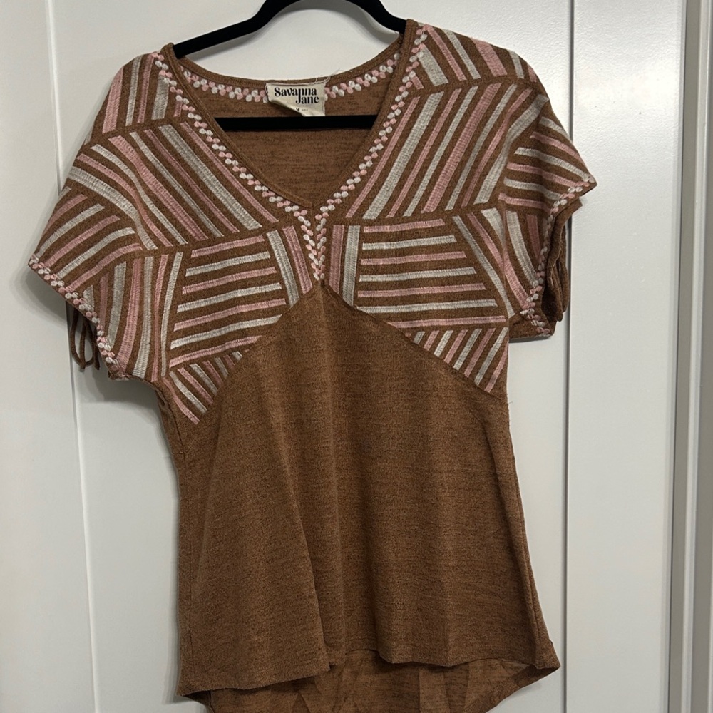 Savanna Jane Brown and Pink Striped Blouse